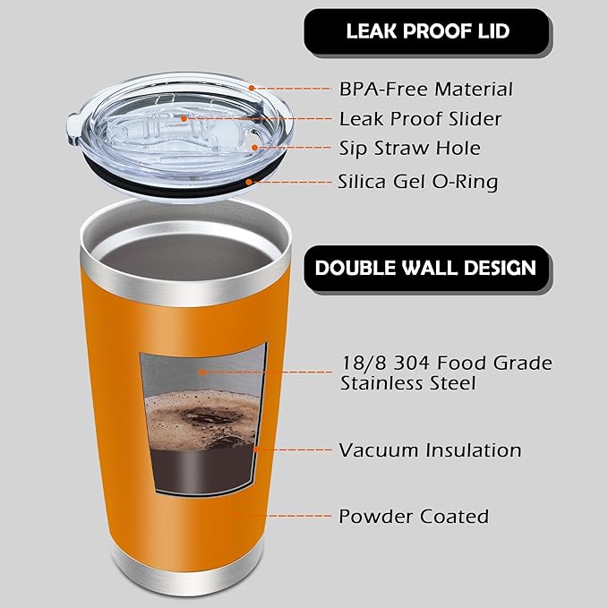 20oz Tumbler Bulk Stainless Steel Tumblers with Lid Vacuum Insulated Double Wall Travel Coffee Mug Powder Coated Tumbler Cup for Hot and Cold Drinks(Orange, 12 pack)
