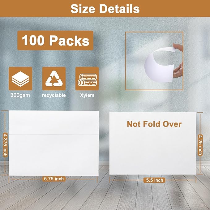 100 Packs White Note Cards and Envelopes 4.25 x 5.5 Heavyweight Flat Cardstock and A2 Envelopes Printable Self Seal for Greeting Cards, Thank You Notes, Baby Showers