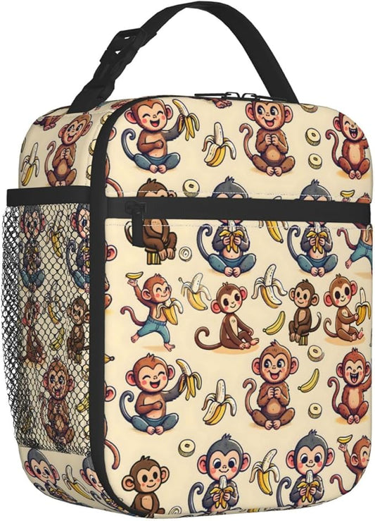 Cute Monkey Lunch Box for Kids,Animal Insulated Bag for Student,Cartoon Reusable Thermal Insulation Cooler Tote Bags for School Work Picnic Camping Outdoor Gifts (Monkey and Banana)