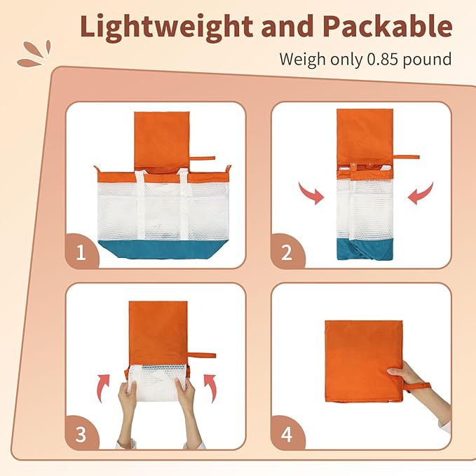 Mesh Beach Bag, Extra Large Beach Bags for Women, Lightweight Foldable Sandproof Tote Bag for Family & Vacation