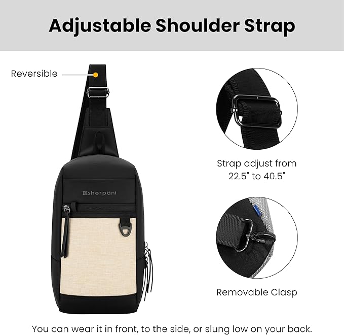 Sherpani Metro, Anti Theft Sling Bag, Sling Backpack, 5L Travel Bag, Shoulder Chest Purse, Crossbody Backpack for Women, Metal Hardware, Travel Gift (Straw Pro)