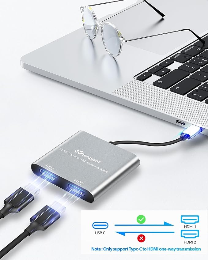 USB C to Dual HDMI Adapter 4k60Hz,USBC to HDMI for Dual Monitor Adapter, hdmi Splitter Extended Display,USB c hub 2hdmi Ports (USB C to Dual Display)