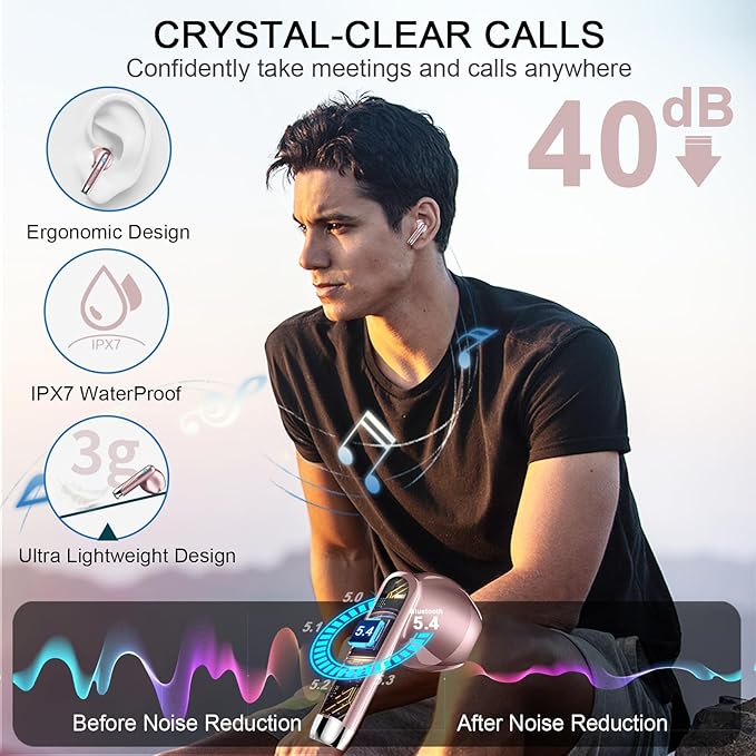 Language Translator Earbuds Real Time, AI Translation Earbuds Real Time with 164 Languages & 5 Modes, 3-in-1 Bluetooth 5.4 Translator Device, 42H Translatior Headphones Business, Learning, Rose Gold