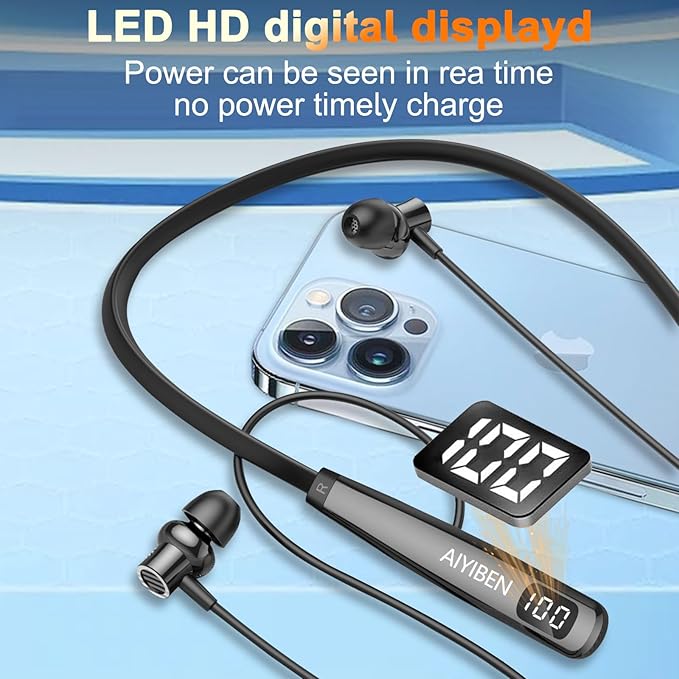 Neckband Bluetooth Headphone with LED Power, Neckband Headphones 100 Hours Playtime, in-Ear Bluetooth Headphone with Microphone for Running and Exercising in The Gym (Y10)