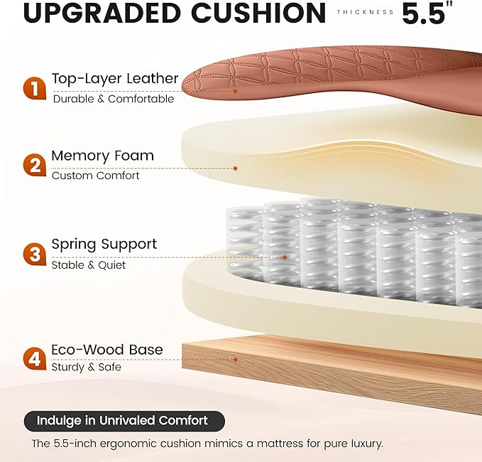 Office Desk Chair, Big and Tall Leather Gaming Chair with Footrest, Wide Ergonomic Comfy Executive High-Back Reclining Computer Chairs, Swivel Rolling Wheels and Padded Lumbar Support, Brown