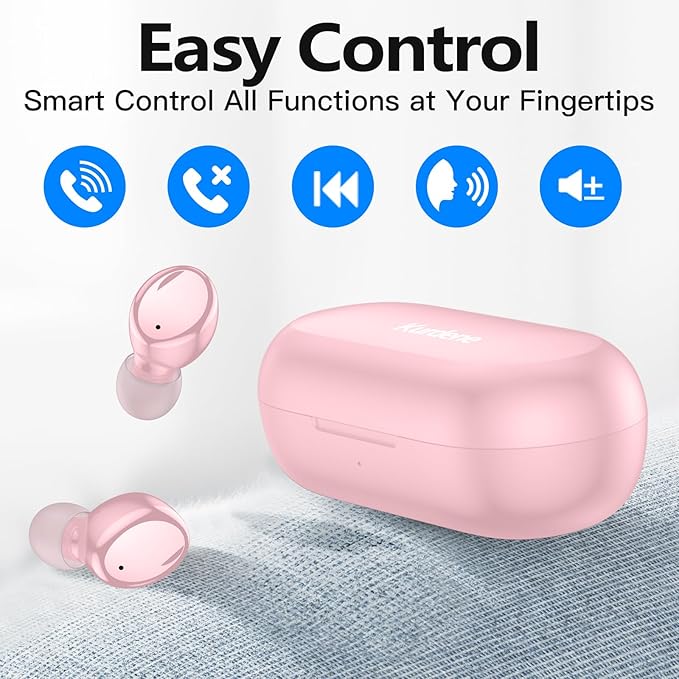 kurdene Wireless Earbuds Bluetooth 5.3 in Ear Buds Light Weight Headphones,Deep Bass Sound,Built in Mics Headset,Clear Calls Earphones for Sports Workout Glossy Bight Pink