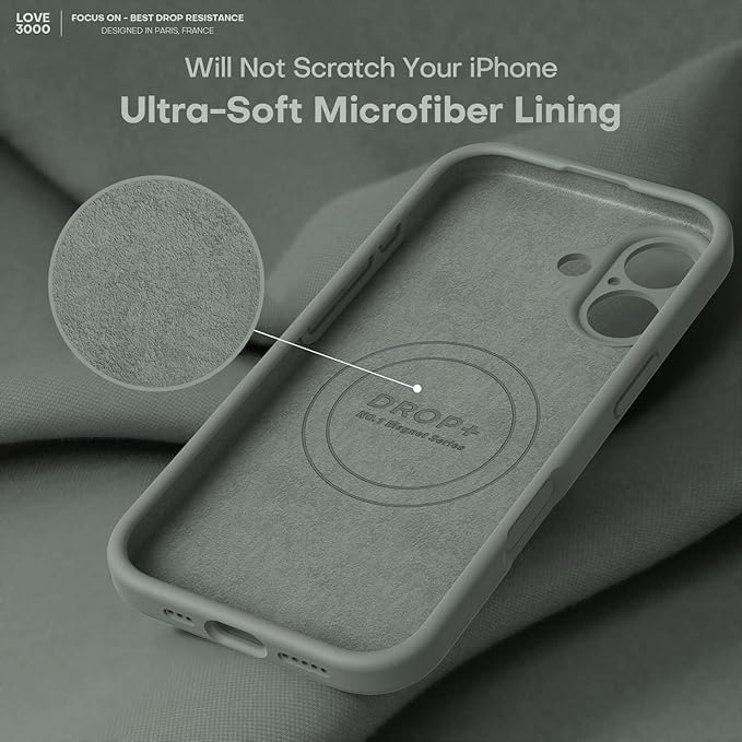 LOVE 3000 Designed for iPhone 17 Case, Premium Silicone [Compatible with Magsafe][Soft Anti-Scratch Microfiber Lining] Shockproof Protective Phone Case for Men Women 6.3", Calke Green