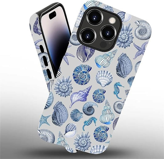 Case for iPhone 14 Pro Max,Summer Beachy Seashell for Woman Men Full Body Protective Cover Shockproof 2 in 1 Silicone + Hard PC Case for iPhone 14 Pro Max