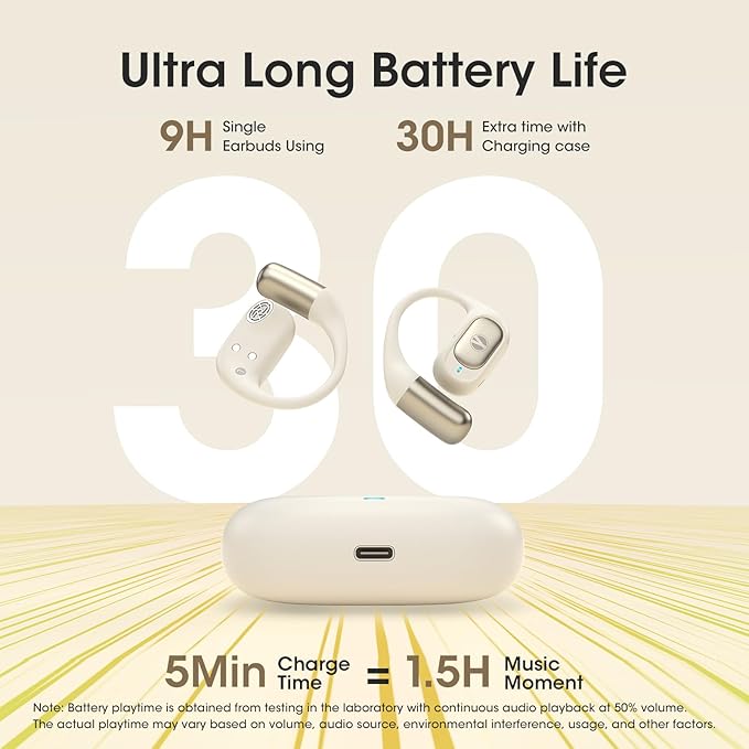 Open Ear Headphones, Bluetooth 5.4 Wireless Earbuds with Earhook, 48H Playtime Open Ear Earbuds with Mic, 3 EQ Modes, ENC Clear Calls, Lightweight, Comfort Headphones for Running Sport Workout (White)