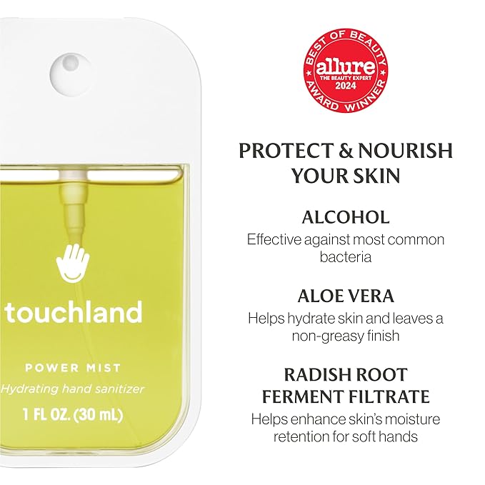 Touchland VANILLA INDULGENCE Body and Hand Mist Essentials (Vanilla Velvet Body & Hair Fragrance Mist, 2 FL. OZ. + Vanilla Blossom Hydrating Hand Sanitizer Spray 1FL.OZ.), Travel Size Set