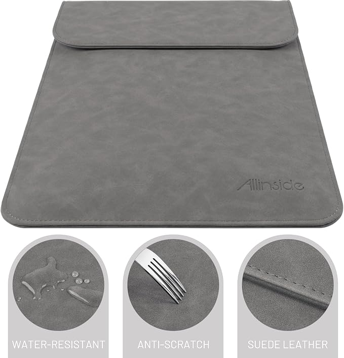 Allinside 13-13.3 inch Laptop Sleeve Case for MacBook Pro 14 2021–2024 (A2918, A2992, A3112, A3401, A3185)/MacBook Air 13 2010-2017/MacBook Pro 13 2010-2015, PU Suede Leather Laptop Case Cover, Gray