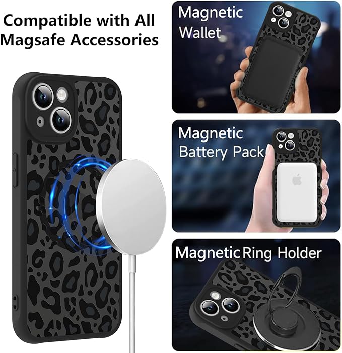 KANGHAR Case for iPhone 13 Phone Case [Compatible with Magsafe] Leopard Printed Pattern Cute Cheetah Protective Magnetic Case for Girls Women Men 6.1"