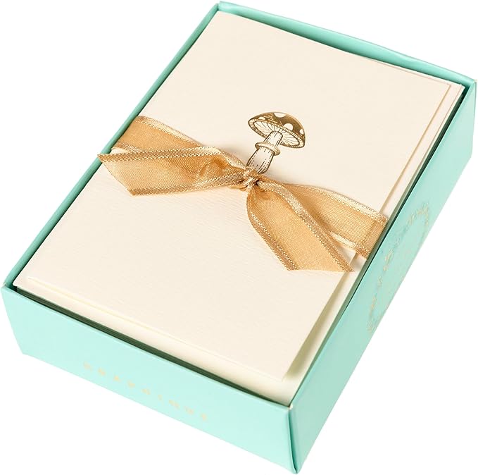 Graphique Mushroom Cards, Pack of 10 Cards with Envelopes, All Occasion Greetings, Blank Inside, Gold Foil Embossing, La Petite Press Collection Boxed Set, 3.25" x 4.75"