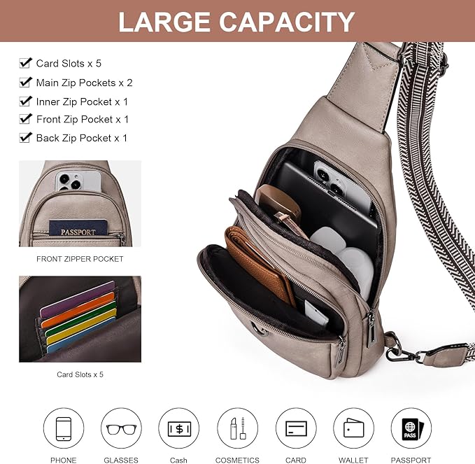 Womens Sling Bag Crossbody Bags for Women Vegan Leather Sling Backpack Daypack Fanny Pack Crossbody Purse Travel