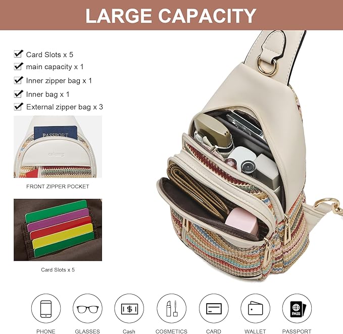 Womens Sling Bag Crossbody Bags for Women Vegan Leather Sling Backpack Daypack Fanny Pack Crossbody Purse Travel