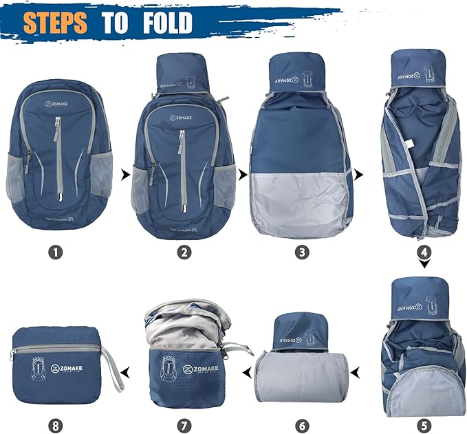 ZOMAKE Ultra Lightweight Packable Backpack 25L - Foldable Hiking Backpacks Water Resistant Small Folding Daypack for Travel(Navy Blue)