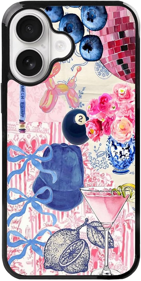 Aesthetic Collage Shockproof Protective Trendy Preppy Phone Case for iPhone 16 Cute Flower Bow Cover