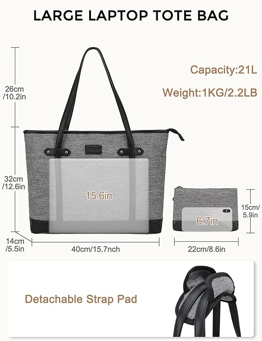 RAVUO Laptop Tote Bag for Women, Water Resistant 15.6 Inch Computer Handbag Purse Teacher Bag With Portable Small Pouch