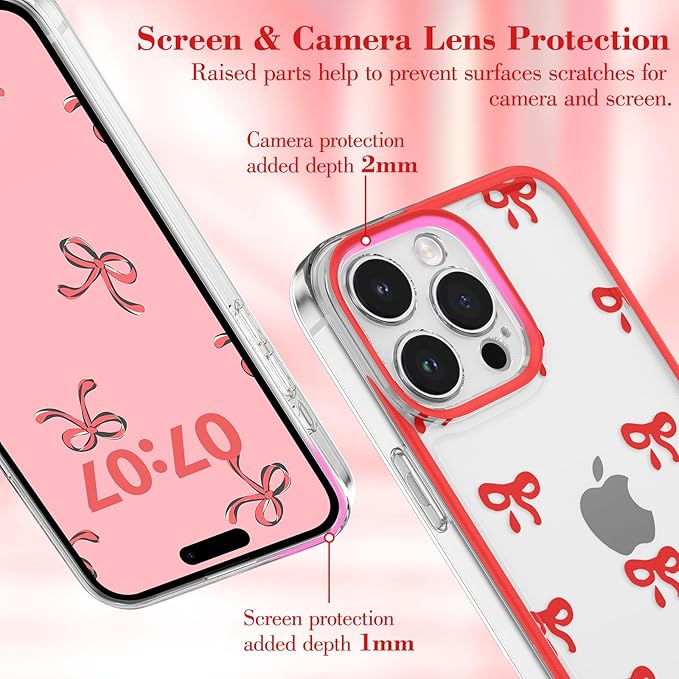 EYZUTAK Case for iPhone 12 Pro Max, Clear Cute Ribbon Bowknot Pattern Aesthetic Transparent Phone Case Raised Camera Protection Stylish Slim Soft Durable TPU Protective Cover for Women Girls - Red