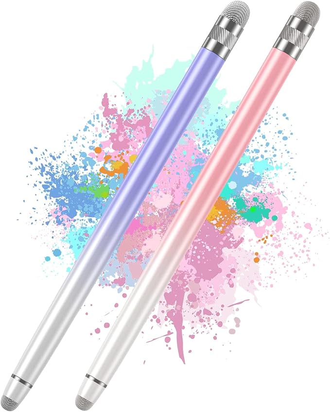 2PCS Stylus Pens for Touch Screens,Stylus Pen for iPhone/iPad/Tablet Android/Microsoft Surface,Compatible with Touch Screens(White Pink/White Purple)