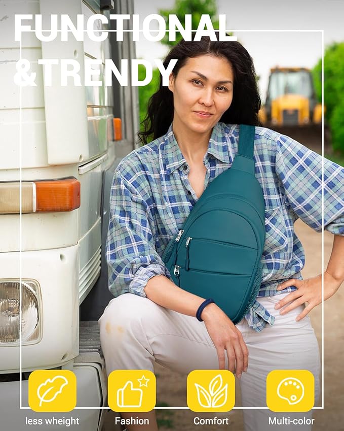 Crossbody Bags for Women, Sling Bag for Men, Small Hiking Backpack Anti Theft Lightweight for Outdoors Travel （L, Teal Blue）