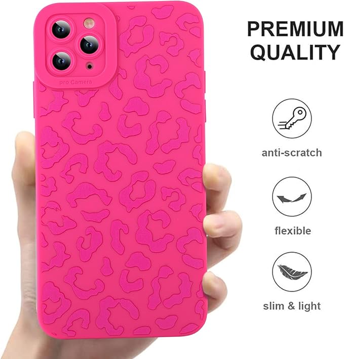 ZIYE for iPhone 11 Pro Max Case Hot Pink Leopard Pattern Phone Case with Camera Protection,Soft TPU Silicone Rubber Protective Cover Cheetah Design Cases Compatible with iPhone 11 Pro Max 6.7 Inch