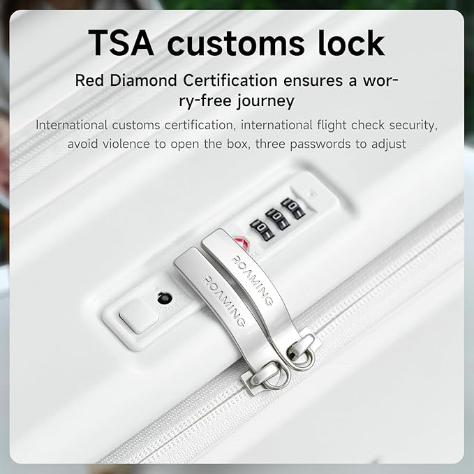 ROAMING Expandable 28-Inch Checked Luggage with Mute Brake Wheels Airline Approved Hard Shell Suitcases with Front Pocket Top Opening Luggage with TSA Lock for Short Business Travel, Beech white