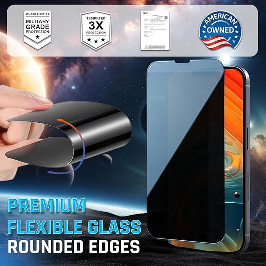 TEMPRTEK+ 2 Pack Privacy Screen Protector for iPhone 14 Pro | 9H+ Military Grade Protection for iPhone 14 Pro Screen Protector | Anti Spy/Fingerprint | Bubble Free Easy Installation | Case Friendly