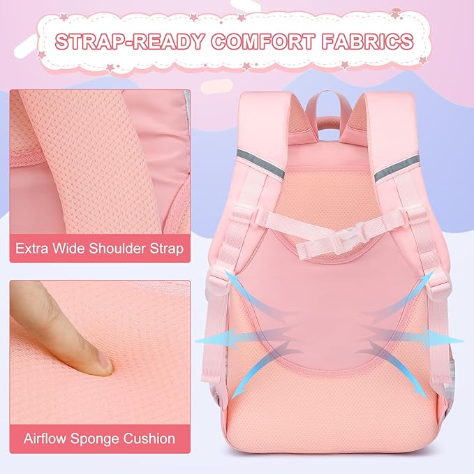 MOMUVO Girls Backpack with Lunch Box, Backpack and Lunch Box Set, Backpacks for Teen Girls Kindergarten Elementary Preschool Middle