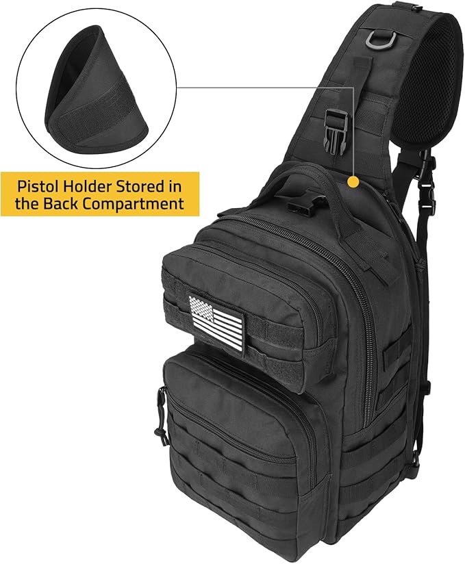 CVLIFE Tactical Sling Bag Backpack for Men Military Shoulder Sling Bag Molle Army Assault Detachable Tactical Bag with Bottle Holder Concealed Carry Daily Day Pack Work Bag for EDC Hiking, Black