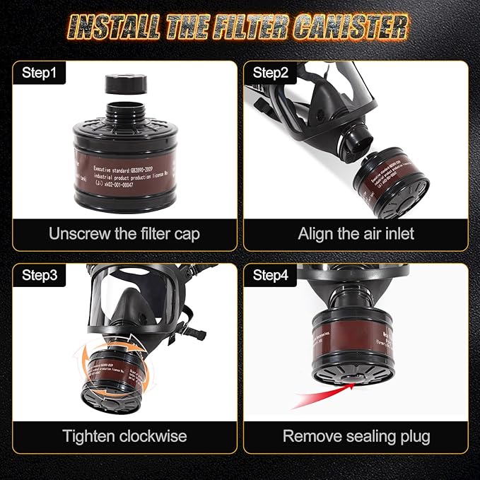 HANUU Gas Masks Survival Nuclear and Chemical, Gas Mask Military Tactical Respirator, Full Face Respirator Mask with 40mm Activated Carbon Filter for Dust, Vapors, Chemicals