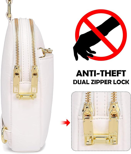 INICAT RFID Blocking Sling Bag Leather Crossbody Bags for Women Fanny Pack Cross Body for Woman Chest Bag for Travel 1.9L