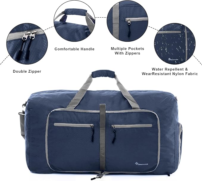 Dimayar Travel Duffle Bag for Men Women - Foldable Duffel Bag with Shoes Compartment - Overnight Bags Waterproof & Tear Resistant(85L,Dark Blue)