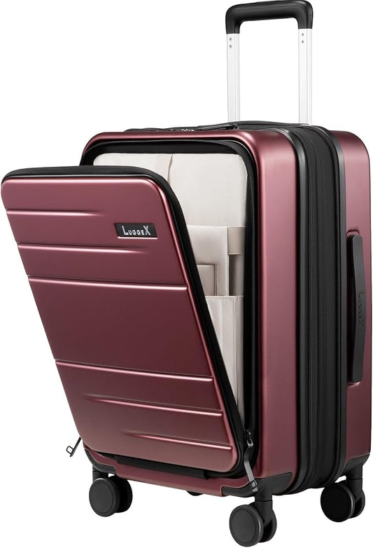 LUGGEX Carry On Luggage 22x14x9 Airline Approved, Expandable Polycarbonate Suitcase with Front Pocket (Cherry, 20 Inch, 38L)
