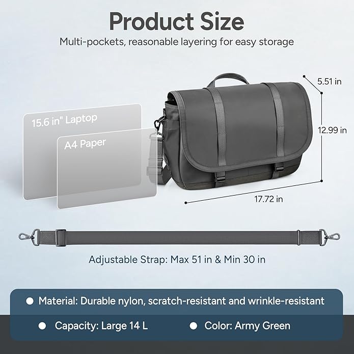 Expandable Messenger Bag Fit 16" Laptop for Men Women Work College Office Computer