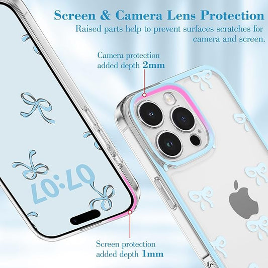 EYZUTAK Case for iPhone Air, Clear Cute Ribbon Bowknot Pattern Aesthetic Transparent Phone Case Raised Camera Protection Stylish Slim Soft Durable TPU Protective Cover for Women Girls - Blue