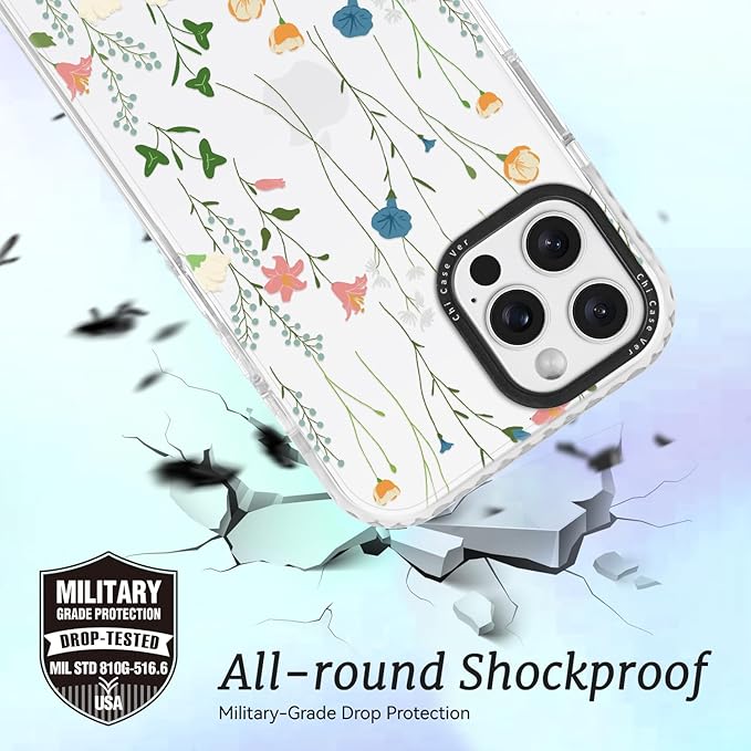 for iPhone 14 Pro Case, Delicate Wildflower Pattern, Military-Grade Drop Protection, Cute Soft Slim TPU Protective Cover with Camera Lens Protection for Women & Girls