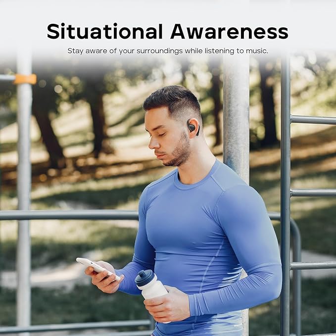 Tribit Open-Ear Headphones OpenGo, Wireless Earbuds with Bluetooth 5.3, IPX5 Waterproof Sport Earphones, 104H Playtime with Charging Case, Ergonomic Earhooks, LED Display, Built-in Mic for Workout