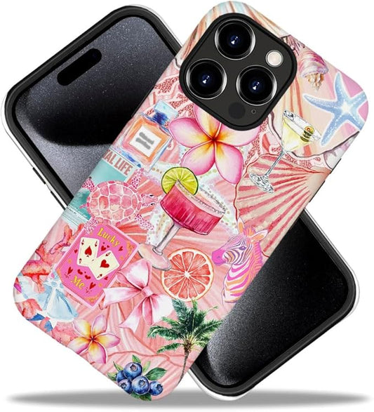 DAIZAG Case Compatible with iPhone 15 Pro Max,Fit Shockproof Cover for Women Girls,European Collage Lily Flower Seashell Pink