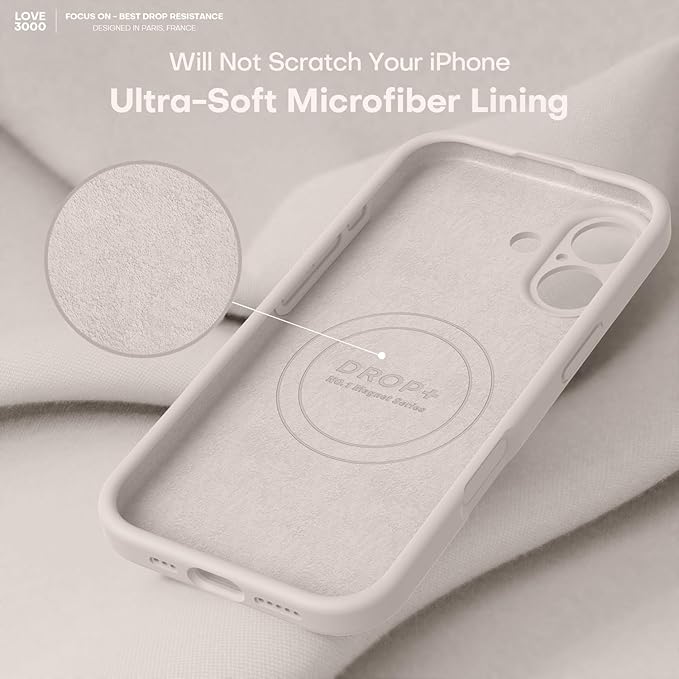 LOVE 3000 Designed for iPhone 17 Case, Premium Silicone [Compatible with Magsafe][Soft Anti-Scratch Microfiber Lining] Shockproof Protective Phone Case for Men Women 6.3", Stone