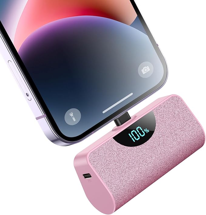 Mini Portable Charger Power Bank for iPhone, 5200mAh External Battery Charging Bank, 20W PD Fast Charging Battery Pack Portable Phone Charger for iPhone 14 Pro Max/14/13/12/11/XR/X/8/7/6/SE (Pink)