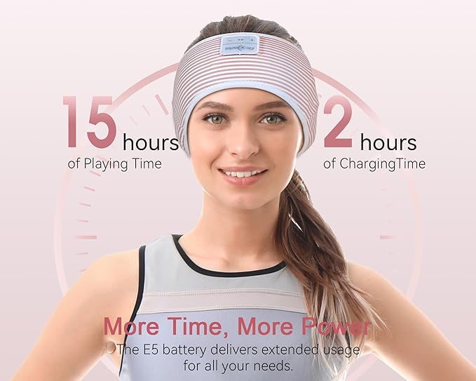 MUSICOZY Sleep Headphones Bluetooth 5.4 Headband, Wireless Earphones Sweat Resistant Earbuds with Ultra-Thin HD Stereo Speaker for Workout Running(White Red)