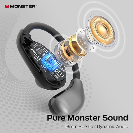 Monster Open Ear AC510 Earbuds, Bluetooth6.0 Wireless Earbuds, Stereo Sound Ear Buds with AI Intelligent Noise Reduction, Type-C Charging, Touch Control, 25H Playback, IPX5 Waterproof Earphones(Black)