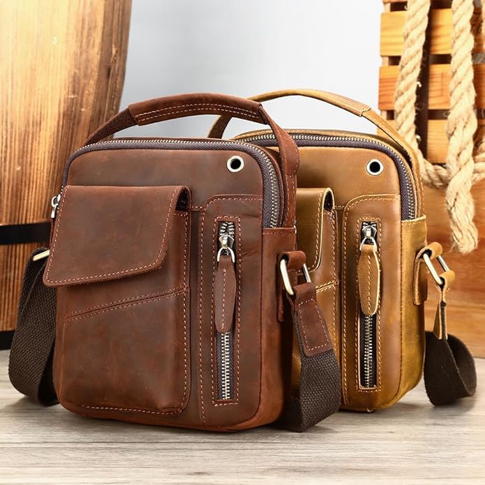 NIUCUNZH Genuine leather man purse mens crossbody sling bag small messenger shoulder Satchel