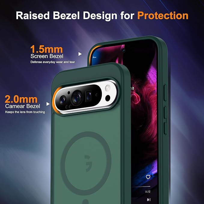 Compatible with Google Pixel 9 Pro XL Case with Magnetic [Compatible with Mag-Safe][Military Grade Drop Protection] Slim Translucent Matte Phone Case with Anti-Fingerprint Tech, Green