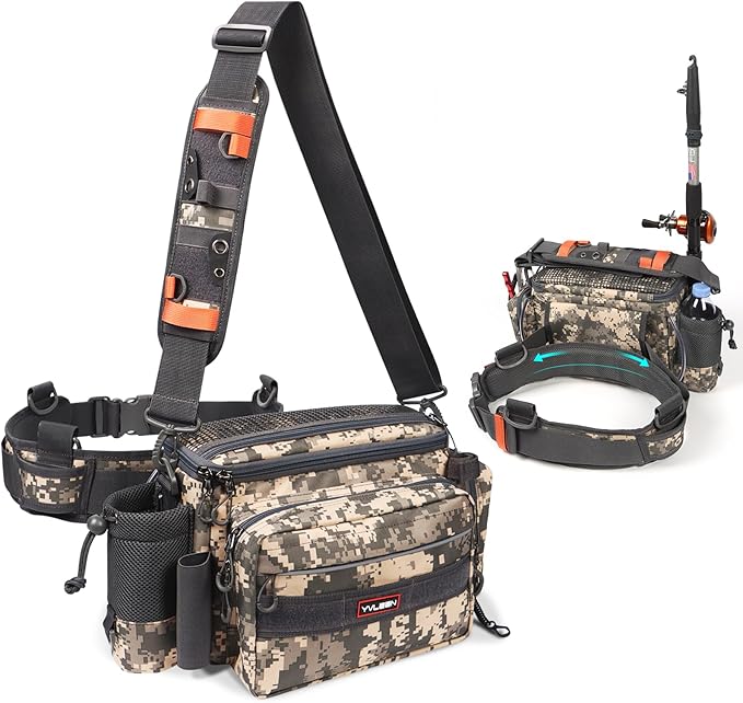 YVLEEN Sling Fishing Tackle Bag - Outdoor Tackle Box - Water-Resistant Waist Bag Cross Body Fly Fishing Sling Pack