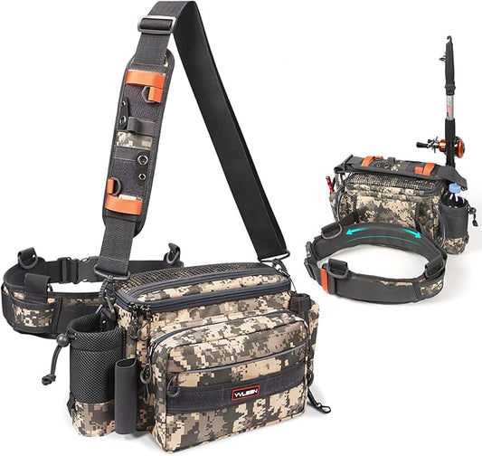 YVLEEN Sling Fishing Tackle Bag - Outdoor Tackle Box - Water-Resistant Waist Bag Cross Body Fly Fishing Sling Pack