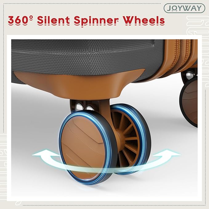 Joyway Expandable 24 Inch Luggage with Spinner Wheels, Lightweight Hard Shell Medium Checked Suitcase, 3 Piece Luggage Sets with TSA Lock, Grey