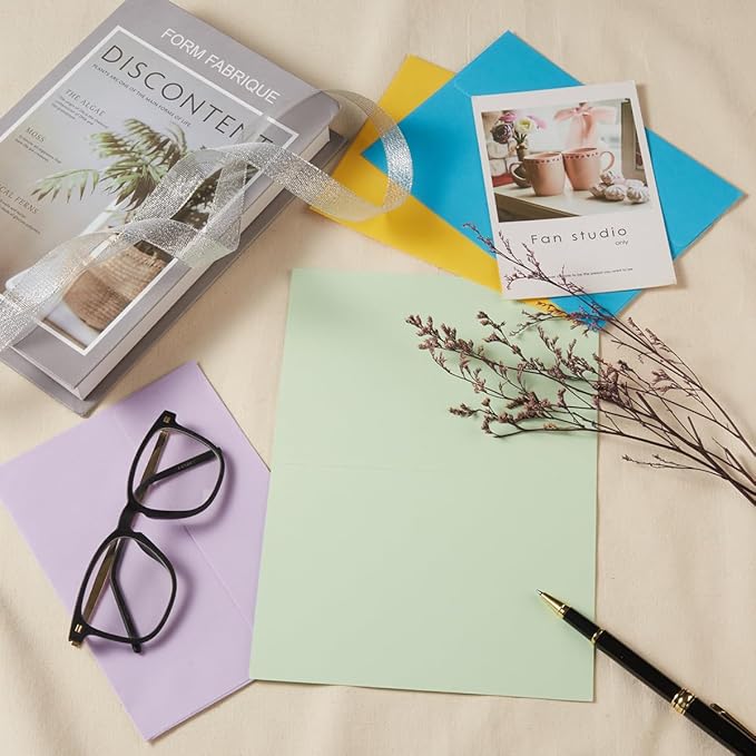 Wishop 50 Pack Self-Adhesive Envelopes with Fold Cards for Wedding Invitations, Greeting Cards, Baby Shower, Letter Mailing (Colorful, 4x6)