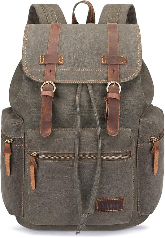 Bluboon Vintage Backpack Leather Trim Casual Bookbag Men Women Laptop Travel Rucksack
